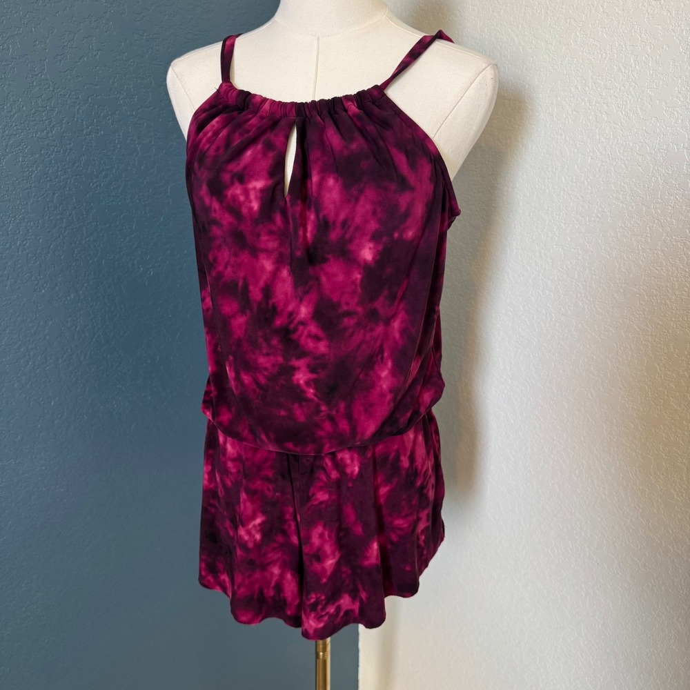 Tie Dye Festival Aqua Green Swim Romper Small Purple